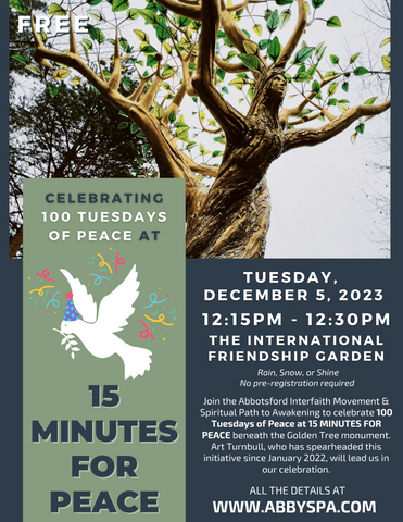 Celebrating 100 Tuesdays of Peace at 15 MINUTES FOR PEACE